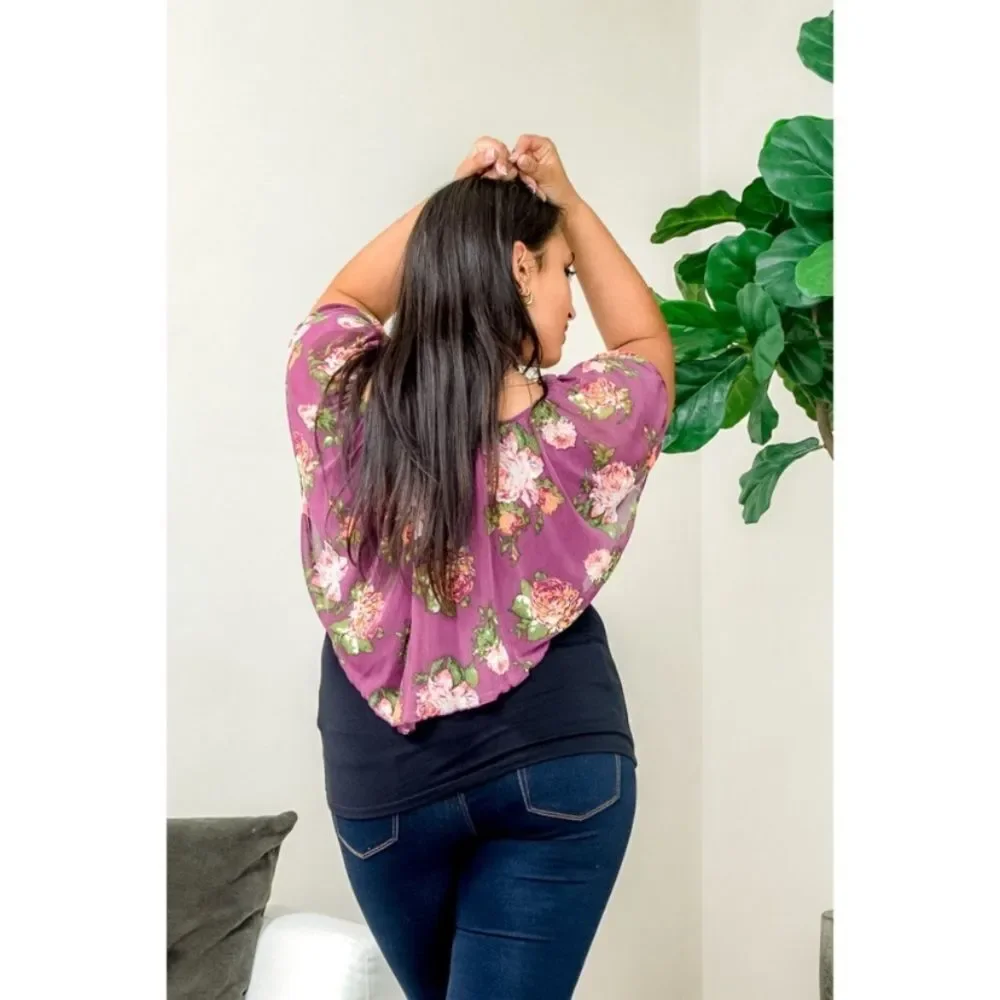 Plus Chiffon Layered Top and Necklace - Picture 4 of 5